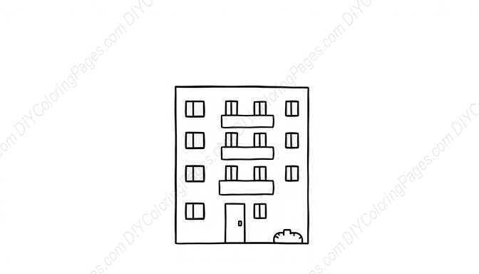 Free Printable apartment building - apartment building Coloring Page for Kids and Adults - High Quality PDF & PNG Download