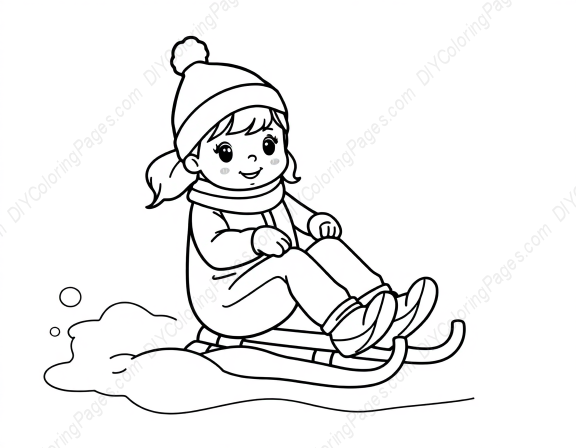 little girl sledding - little girl, sledding coloring page