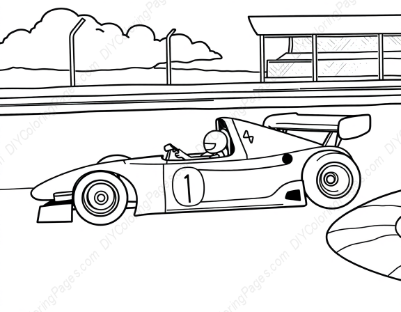 Free Printable race car on track - race car, track Coloring Page for Kids and Adults - High Quality PDF & PNG Download