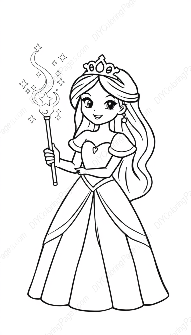 princess with magical wand - princess, magical wand coloring page