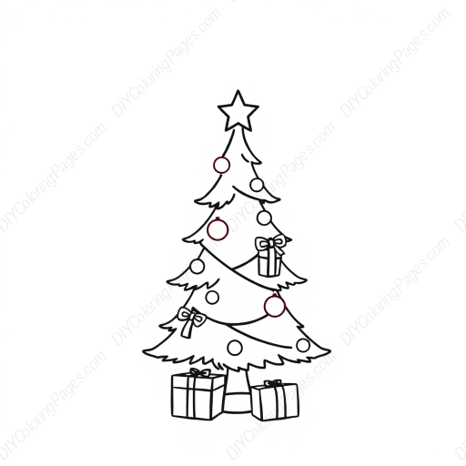 Free Printable christmas tree with presents - christmas tree, presents Coloring Page for Kids and Adults - High Quality PDF & PNG Download
