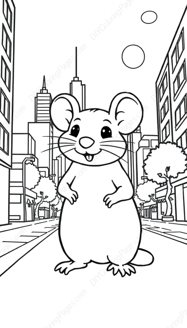 rat in city - rat, city coloring page