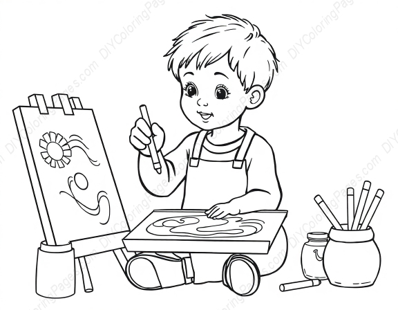 child painting picture - child, painting, picture coloring page