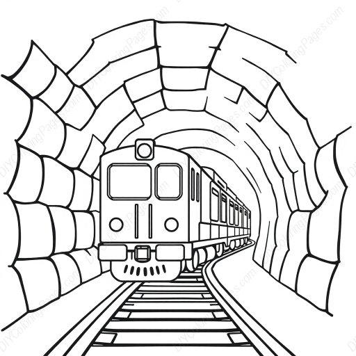 Free Printable train in tunnel - train, tunnel Coloring Page for Kids and Adults - High Quality PDF & PNG Download