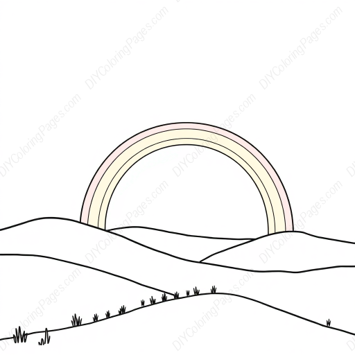 Free Printable rainbow over hills - rainbow, hills Coloring Page for Kids and Adults - High Quality PDF & PNG Download