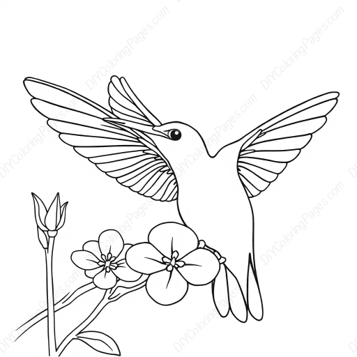 hummingbird at flower - flower, hummingbird coloring page