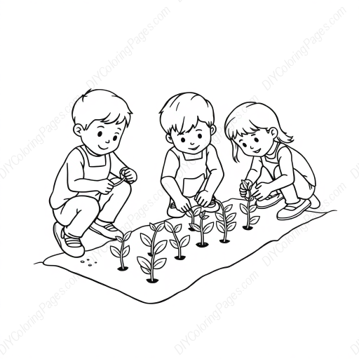 children planting seeds - children, planting, seeds coloring page