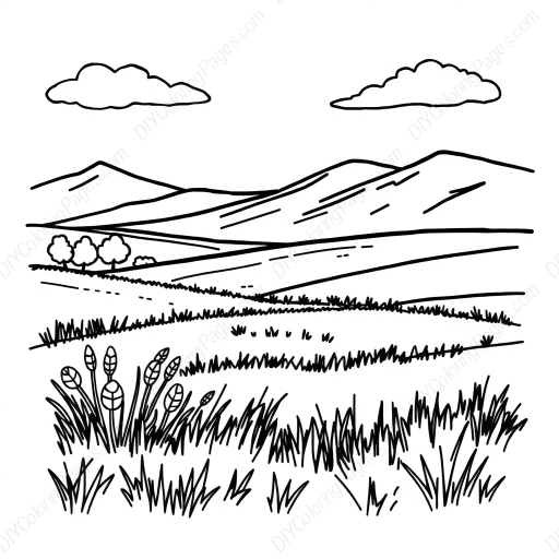 prairie landscape - prairie, landscape coloring page