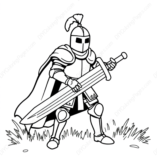 Free Printable knight with sword - knight, sword Coloring Page for Kids and Adults - High Quality PDF & PNG Download