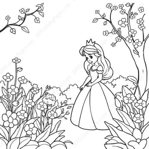 princess in garden - princess, garden coloring page