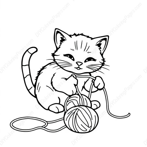 cat playing with yarn - cat, playing, yarn coloring page
