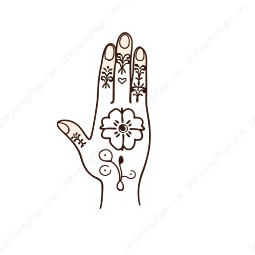 Free Printable henna hand - henna, hand Coloring Page for Kids and Adults - High Quality PDF & PNG Download