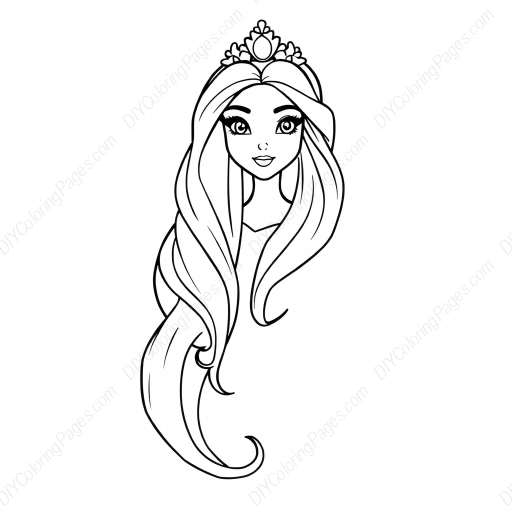 princess with long hair - princess, long hair coloring page