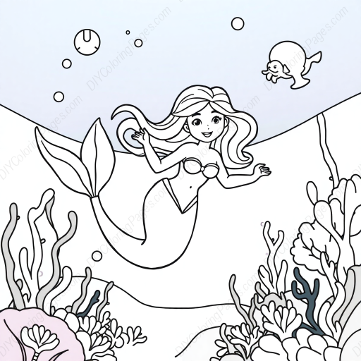 Free Printable mermaid in ocean - mermaid, ocean Coloring Page for Kids and Adults - High Quality PDF & PNG Download