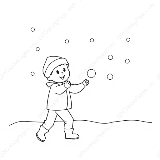 boy having snowball fight - boy, snowball fight coloring page