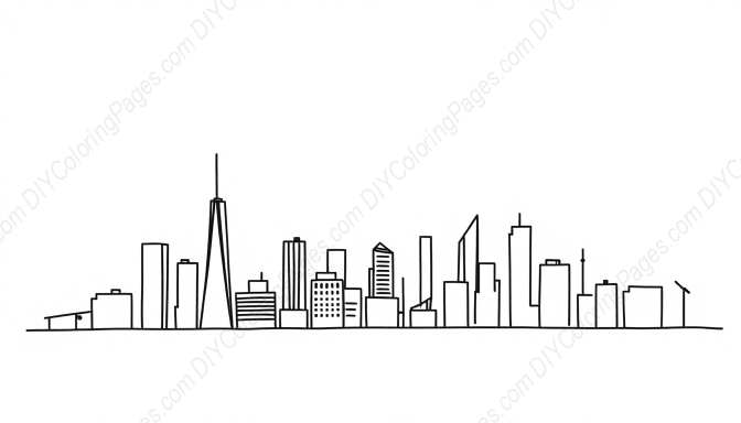 Free Printable city skyline - city, skyline Coloring Page for Kids and Adults - High Quality PDF & PNG Download