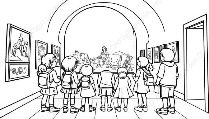 children at museum - children, museum coloring page