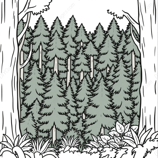 Free Printable dense forest - nature, trees, dense forest, foliage Coloring Page for Kids and Adults - High Quality PDF & PNG Download