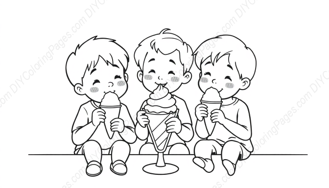 kids eating ice cream - ice cream, eating, kids coloring page