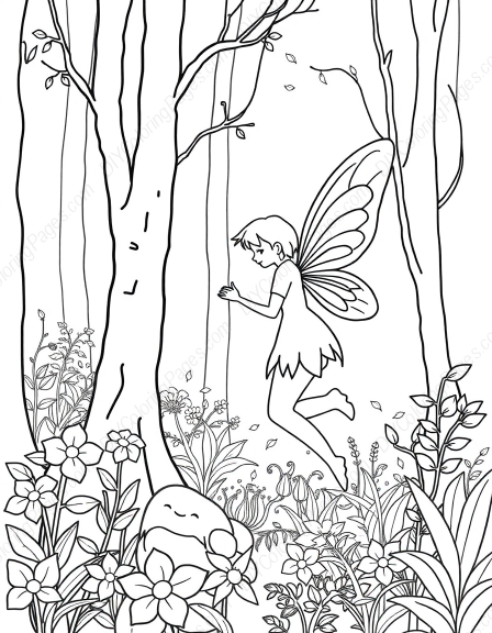 Free Printable fairy in forest - fairy, forest Coloring Page for Kids and Adults - High Quality PDF & PNG Download
