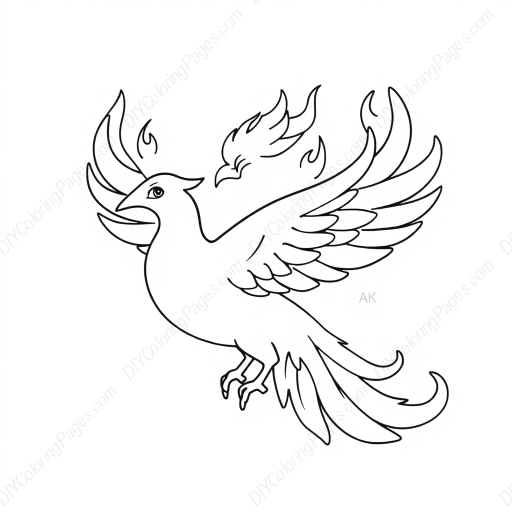 Free Printable phoenix with flames - phoenix, flames Coloring Page for Kids and Adults - High Quality PDF & PNG Download
