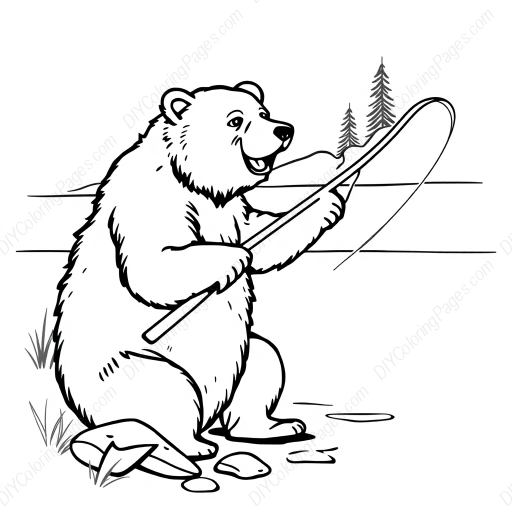 grizzly bear fishing - grizzly bear, fishing coloring page