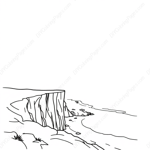 cliff by ocean - ocean, cliff coloring page