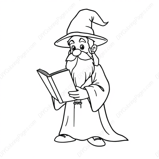 Free Printable wizard with book - book, wizard Coloring Page for Kids and Adults - High Quality PDF & PNG Download