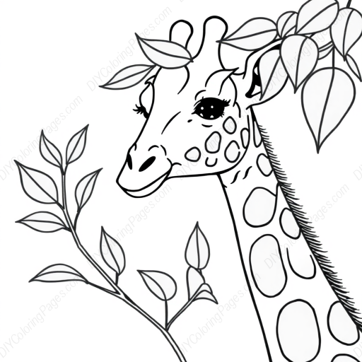 giraffe reaching leaves - giraffe, reaching, leaves coloring page