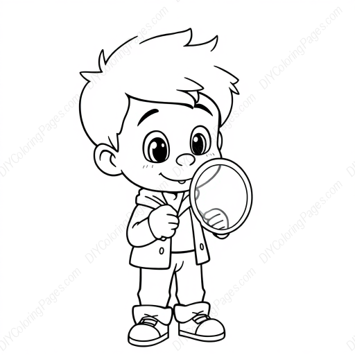 boy with magnifying glass - boy, magnifying glass coloring page