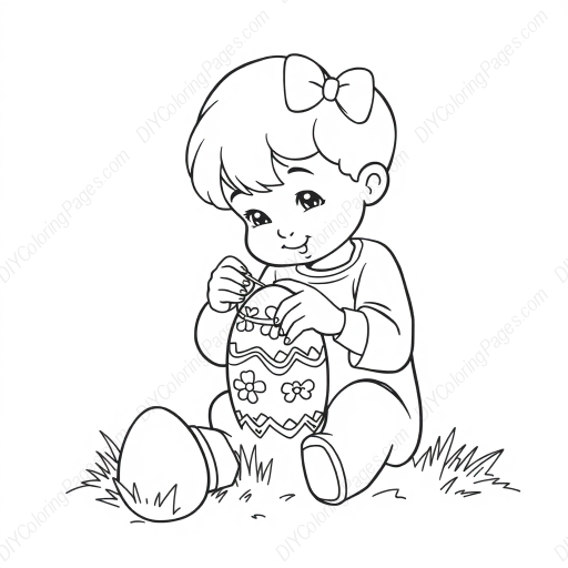 child decorating easter egg - child, decorating, easter egg coloring page