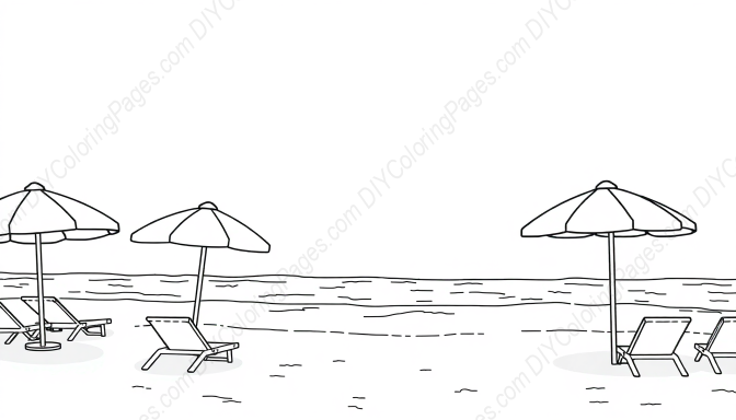 Free Printable beach with umbrellas - beach, umbrellas Coloring Page for Kids and Adults - High Quality PDF & PNG Download