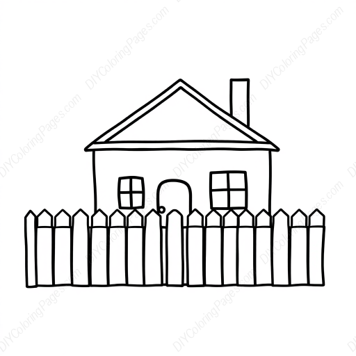Free Printable house with picket fence - house, picket fence Coloring Page for Kids and Adults - High Quality PDF & PNG Download