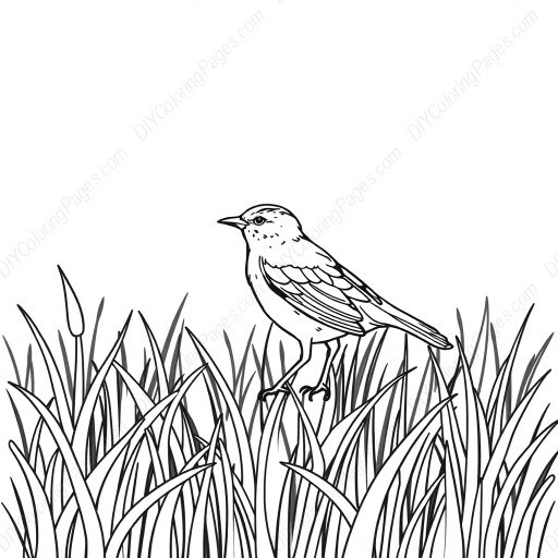 longspur in grass - grass, longspur coloring page