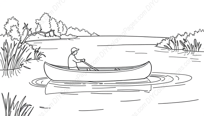 Free Printable canoe on river - river, canoe Coloring Page for Kids and Adults - High Quality PDF & PNG Download