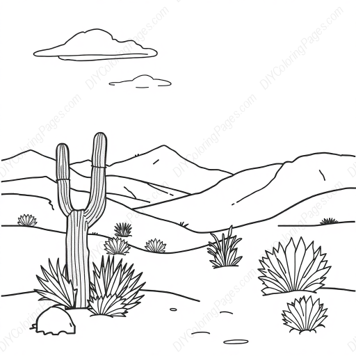 Free Printable desert landscape - desert, landscape Coloring Page for Kids and Adults - High Quality PDF & PNG Download