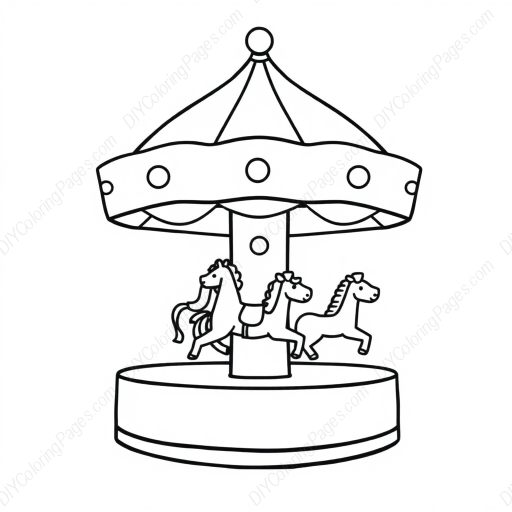 Free Printable carousel - carousel, lights, fun, horses, music Coloring Page for Kids and Adults - High Quality PDF & PNG Download