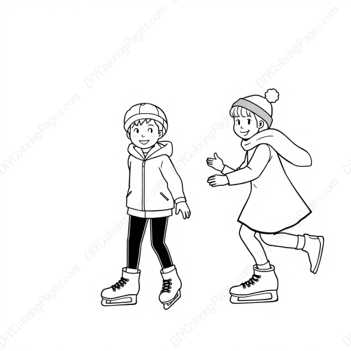 kids ice skating - kids, ice skating coloring page