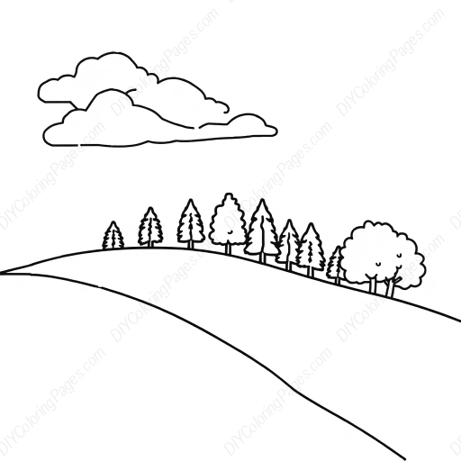 Free Printable hill with trees - trees, hill Coloring Page for Kids and Adults - High Quality PDF & PNG Download