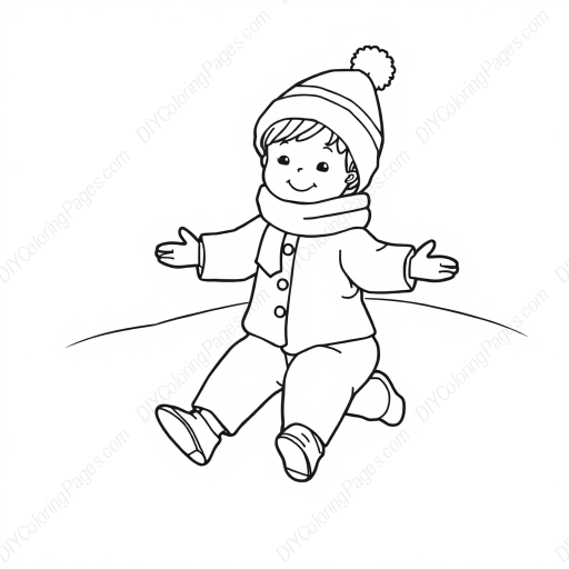 child making snow angel - child, snow angel coloring page