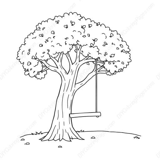 Free Printable tree with swing - tree, swing Coloring Page for Kids and Adults - High Quality PDF & PNG Download