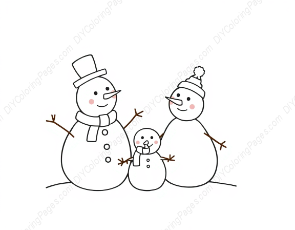 Free Printable snowman family - snowman, family Coloring Page for Kids and Adults - High Quality PDF & PNG Download