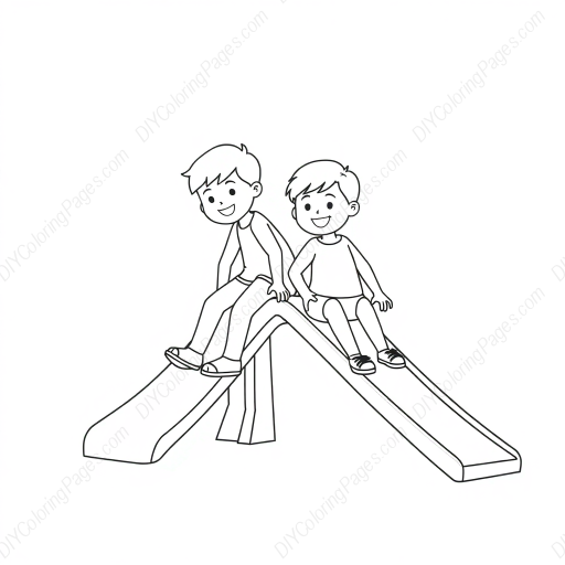 kids on slide - kids, slide coloring page