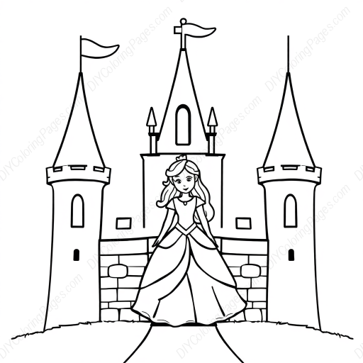 princess in castle - princess, castle coloring page