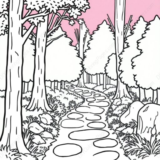 Free Printable forest path - forest, path Coloring Page for Kids and Adults - High Quality PDF & PNG Download