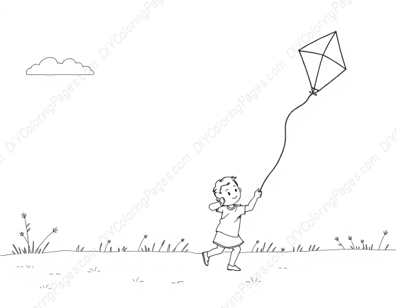 children flying kite - children, flying, kite coloring page