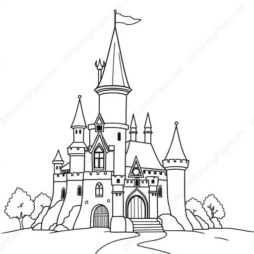 Free Printable fairy tale castle - castle, fairy tale Coloring Page for Kids and Adults - High Quality PDF & PNG Download