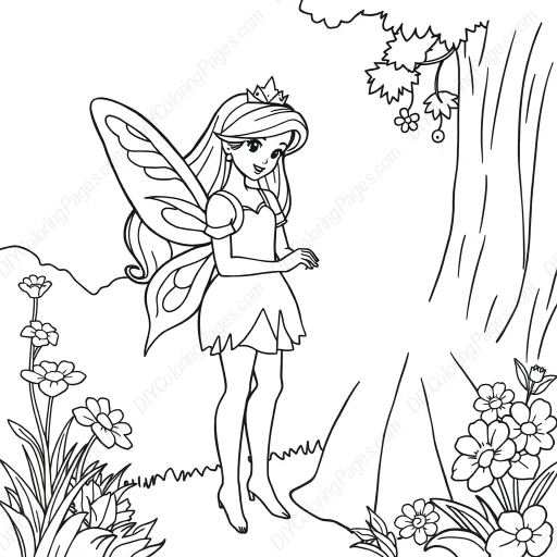 princess meeting fairy - princess, fairy, meeting coloring page