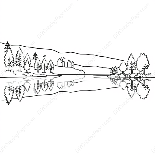 Free Printable lake reflection - lake, reflection Coloring Page for Kids and Adults - High Quality PDF & PNG Download