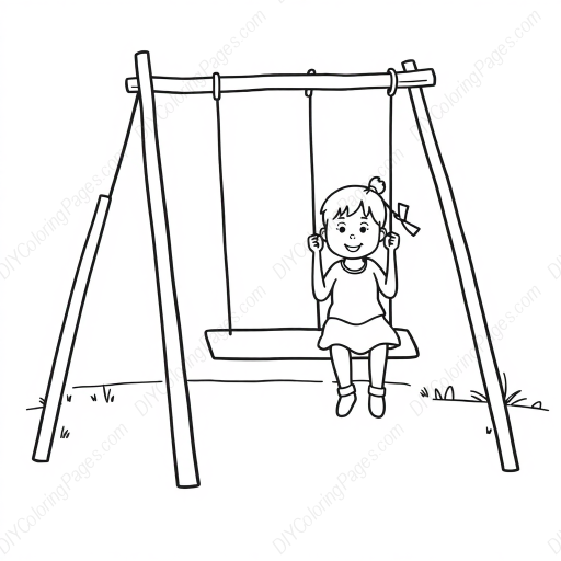 children on swing - children, swing coloring page